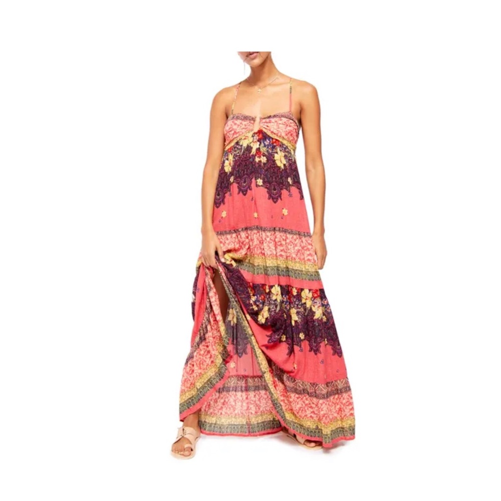 NWT Free People Give A Little Maxi Dress Berry Combo Size L